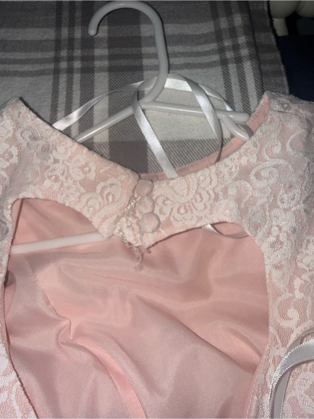 David's Bridal Blush Lace & Tulle Flower Girl Dress with Ribbon Sash - Picture 4 of 4